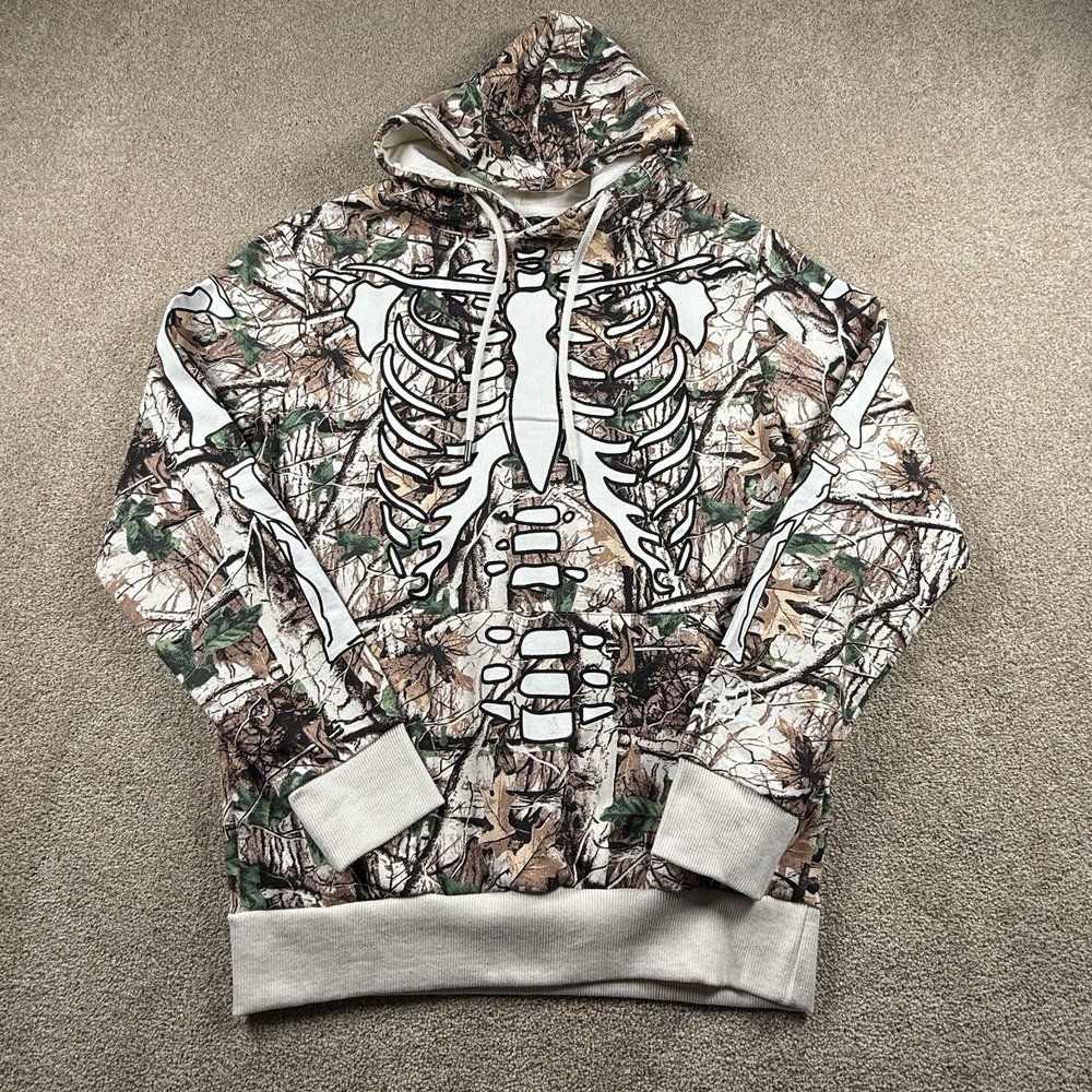 Rebel Vengeance Men's Small Camo Skeleton Rib Cage‎ Hoodie Kangaroo Pocket